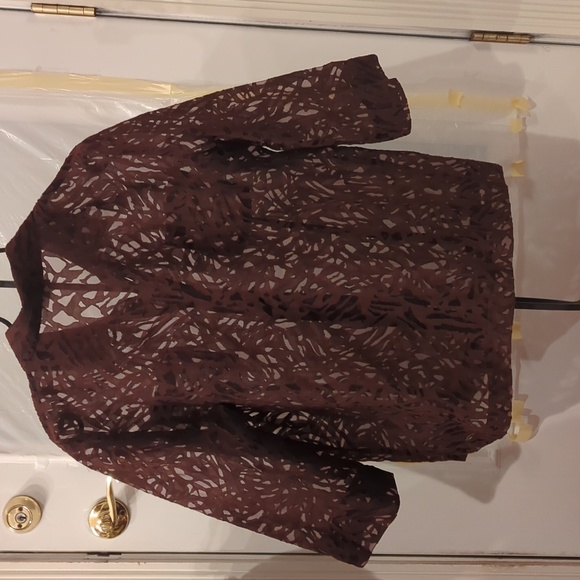 White Stag brand, size large, brown lace/chiffon, 3/4 length sleeve top. - Picture 2 of 3